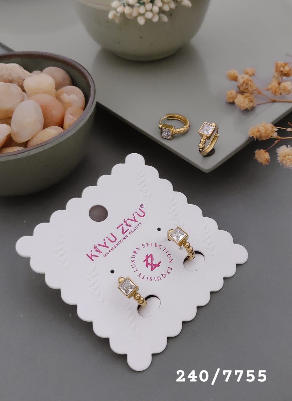 Gold-Tone Square Crystal Hoop Earrings – 240/7755