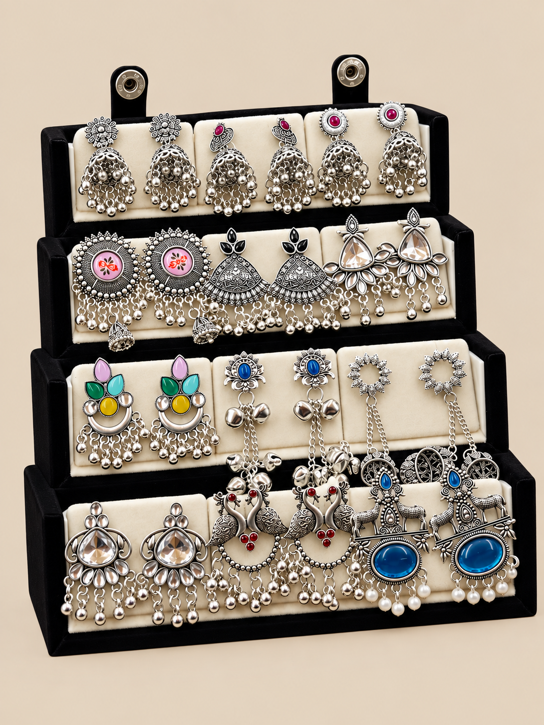 Oxidised Silver-Tone Earrings Combo Set   12 Pairs