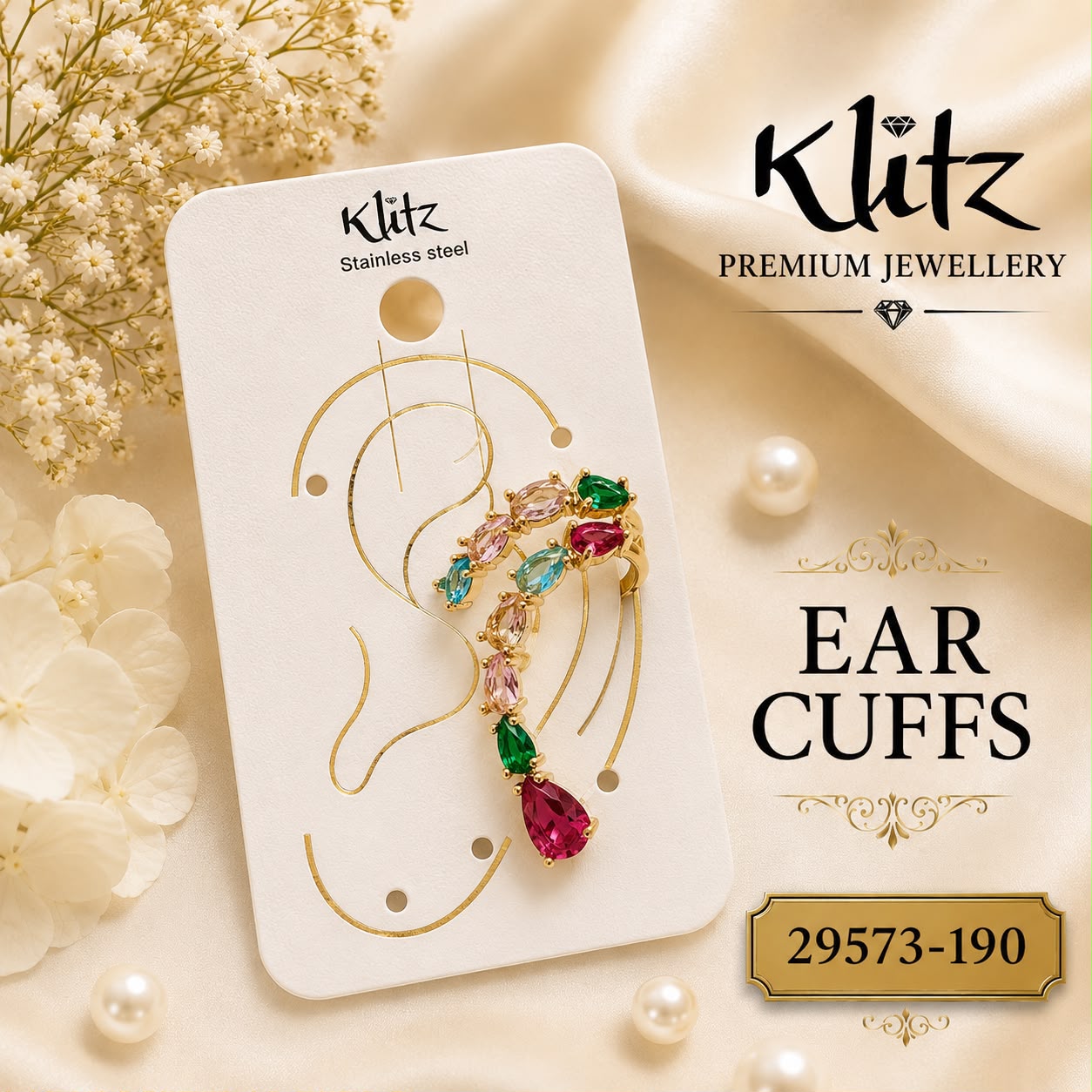 Luxury Gold Plated Ear Cuff with Cubic Zirconia | Anti Tarnish | Stainless Steel 29573190